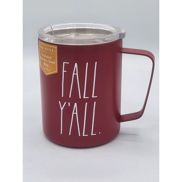 Rae Dunn 2021 "Fall Y’all" Insulated Stainless Steel Mug 12 oz w/lid NEW - Picture 1 of 4